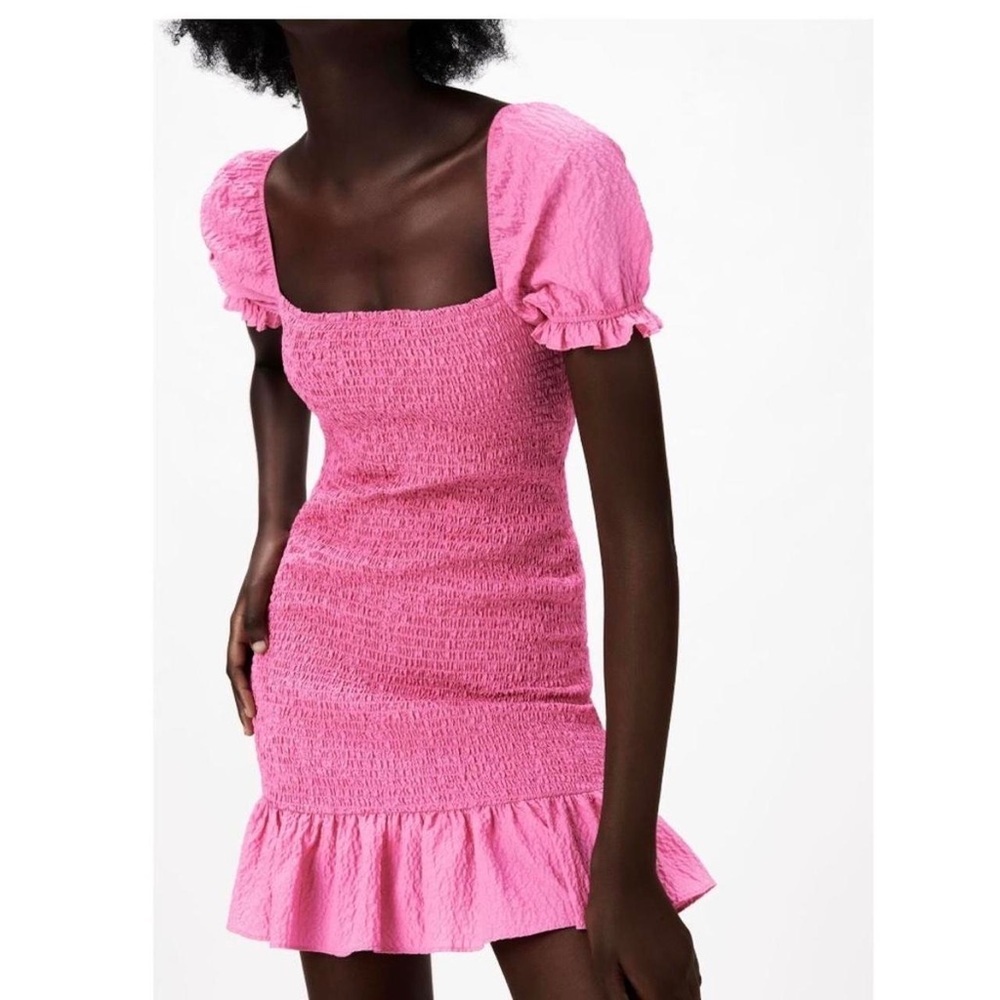 zara pink ruched cap sleeve mini dress nwot size‎ medium